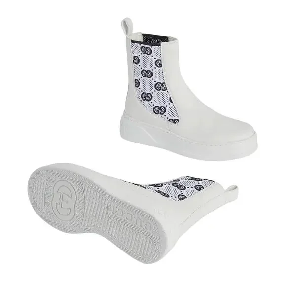 Gucci Platform 38.5/ US 8.5 GG Supreme Leather Chelsea Boots White NWB $1,100